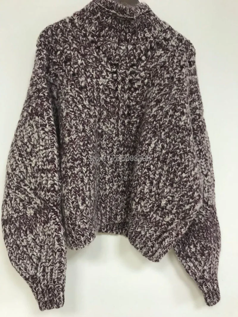 Шерстяная Смесь негабаритный вязаный свитер с высоким воротом и открытыми