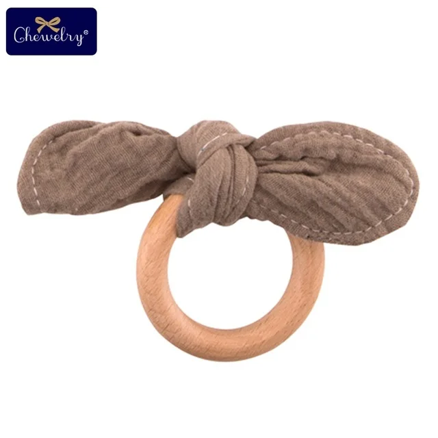 Brown bunny ear 1 шт., деревянный зубопрорезыватель, хлопковая соска, зажимы, цепочка, плетеная нить, кожа, гравировка, лиса, соска, клипса, пустышка для детей, товары для кормления - Цвет: Brown bunny ear