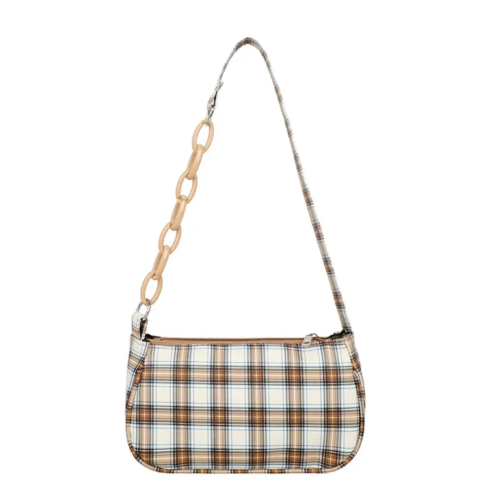

Baguette Shape Women Handbag Female Plaid Striped Shoulder Bag Fashion Splice Designer Luxury Underarm Bag Clutch Phone Bags