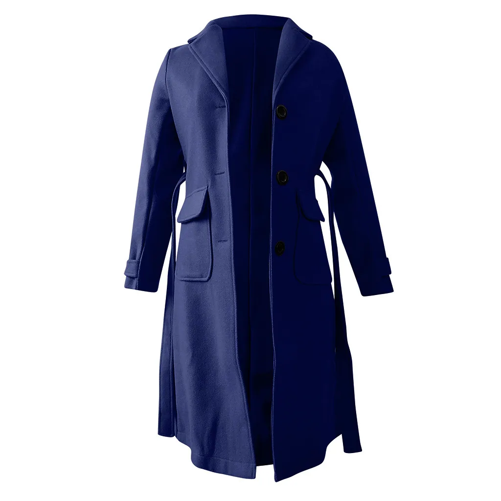 Womail пальто из искусственной шерсти для девочек элегантное однотонное приталенное Женское пальто на пуговицах размера плюс 5xl Повседневная теплая верхняя одежда с карманами