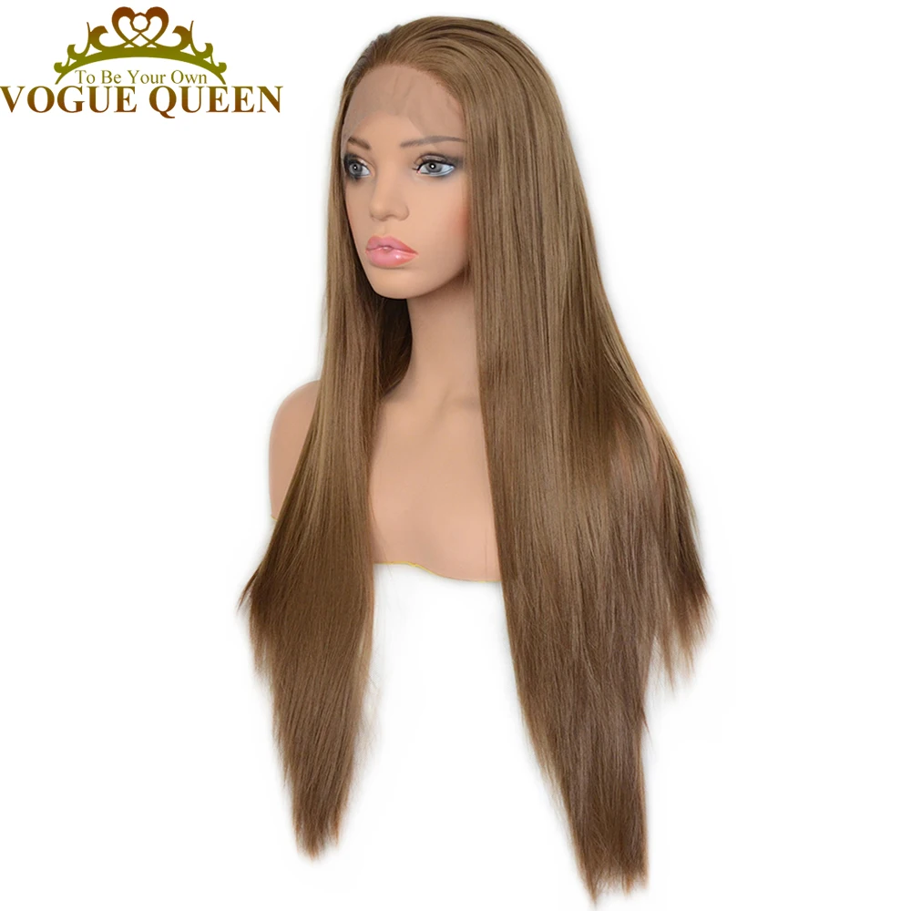 Светлый коричневый синтетический кружевной передний парик Vogue Queen длинный