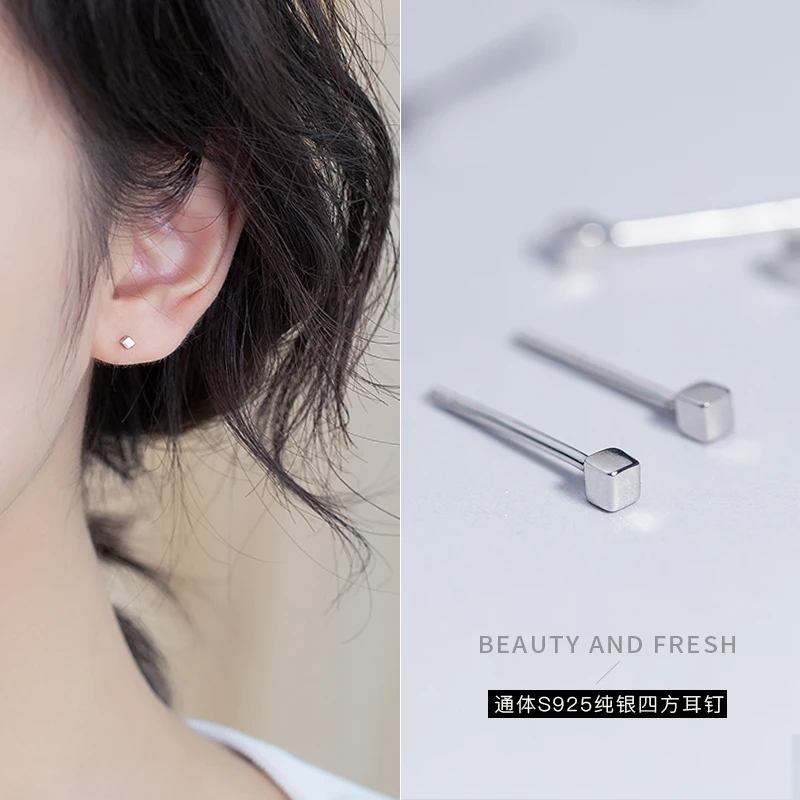 Минималистичные корейские серьги-гвоздики из стерлингового серебра 925 пробы