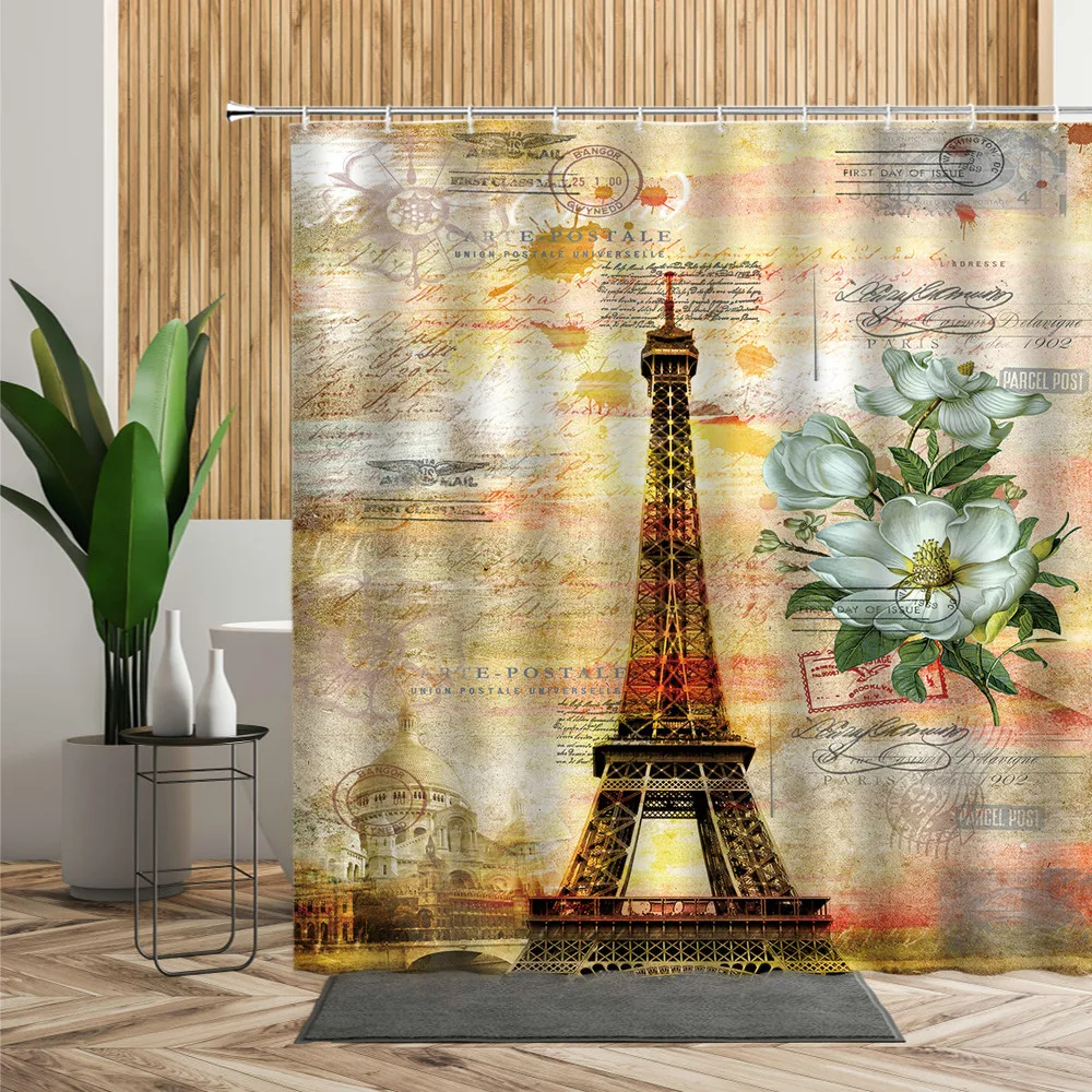 

Парижская башня; Занавеска для душа; s; Цветочный; Ретро; Скандинавский стиль; Сценический Декор для гостиной; Водонепроницаемая занавеска д...