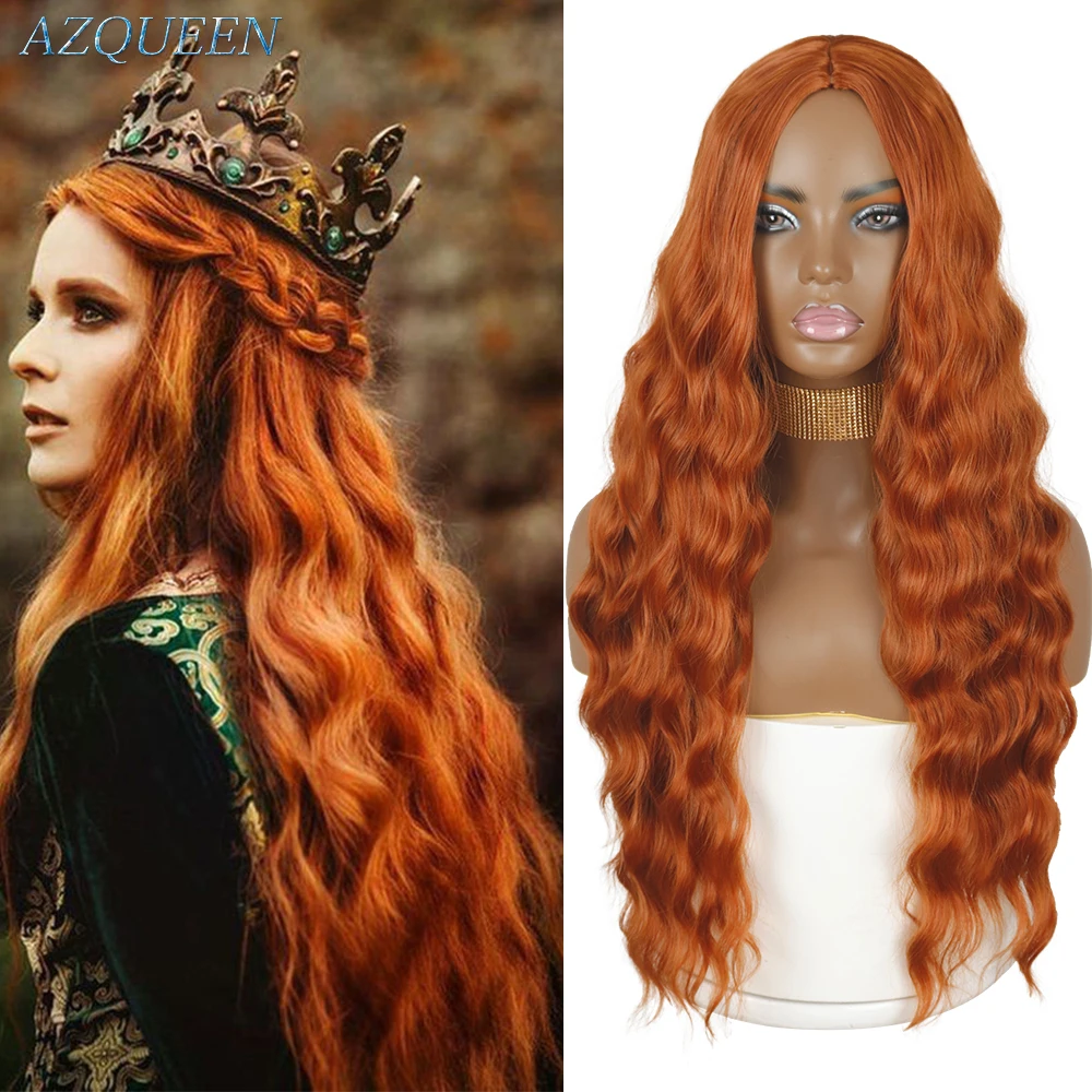 

Парик для косплея AZQUEEN синтетический, термостойкие длинные волосы 26 дюймов, с Омбре, оранжевого, коричневого цветов, для чернокожих и белых женщин, волнистые