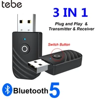 tebe usb bluetooth 5 0 adapter 3 in 1 audio receiver transmitter 3 5mm aux stereo adapter for tv pc computer car accessories