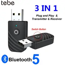 tebe USB Bluetooth 5.0 Adapter 3 In 1 Audio Receiver Transmitter 3.5mm AUX Stereo Adapter For TV PC Computer Car Accessories