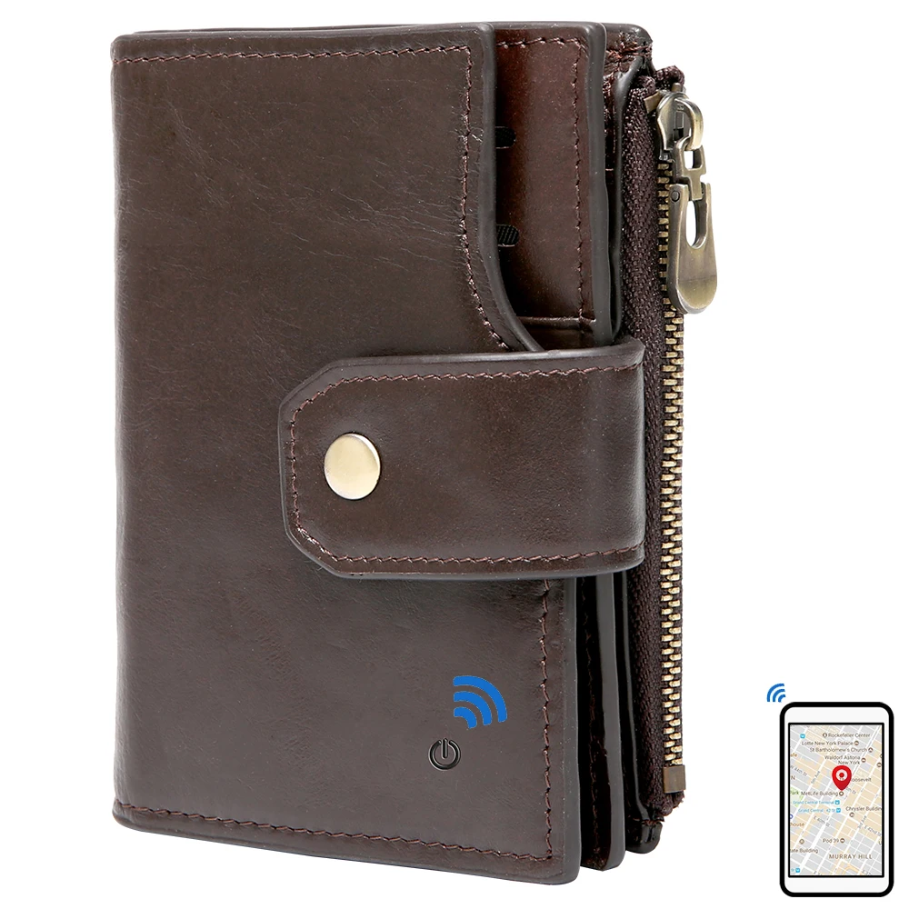 

Smart Wallet GPS Record Wallet For Men Genuine Leather Wallets Bluetooth Short Credit Card Holders Men's Coin Purse