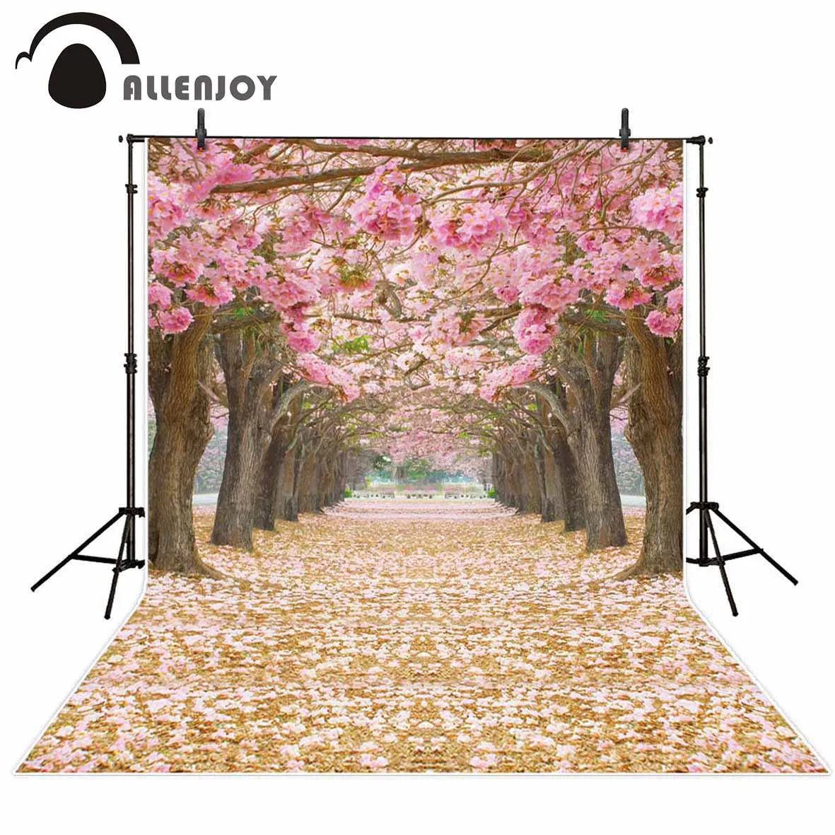 Allenjoy photography backdrop Tree-lined road spring Cherry blossoms flower wedding fairy tale background photophone photocall |