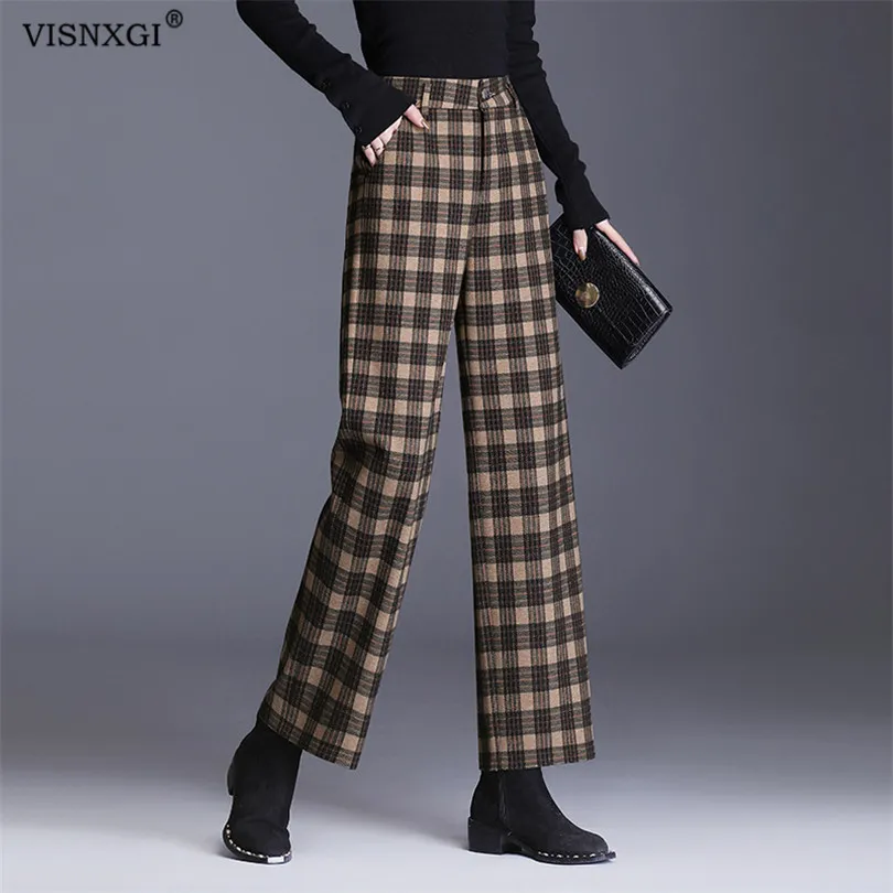 

VISNXGI Plaid Pants Women Casual Oversize Loose Wide Leg Trousers Harajuku Hip-Hop All-Match Unisex Streetwear New Full Length
