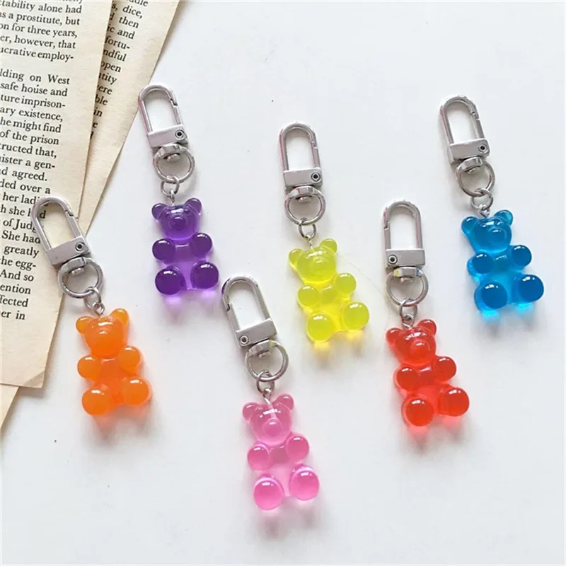 

20PC Cute Girls Resin Gummy Bear Keychain For Woman Candy Color Animal Bear Key Chain Earphone Cover Jewelry Party Friends Gifts