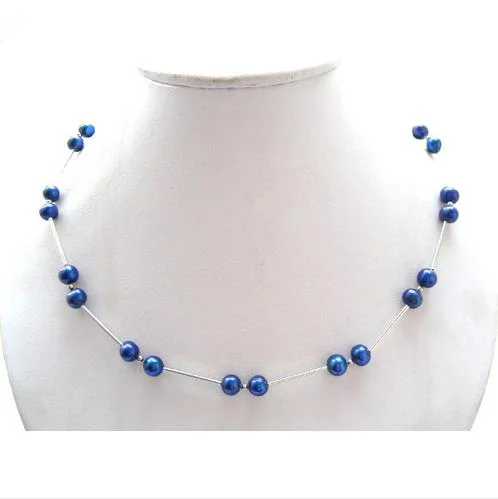 

Новое поступление, любимое жемчужное ювелирное изделие, удивительное ожерелье из серебра 18 ''7 мм с синим круглым натуральным пресноводным ж...