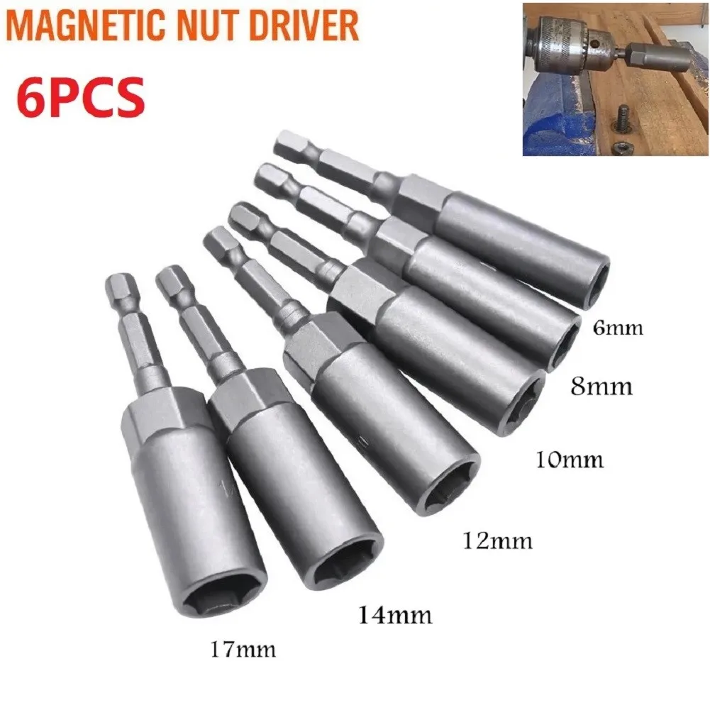 

6Pcs 6mm-17mm 80mm Length Extra Deep Bolt Nut Bit Set Metric 1/4 6.35mm Hex Shank Impact Socket Adapter For Power Tools