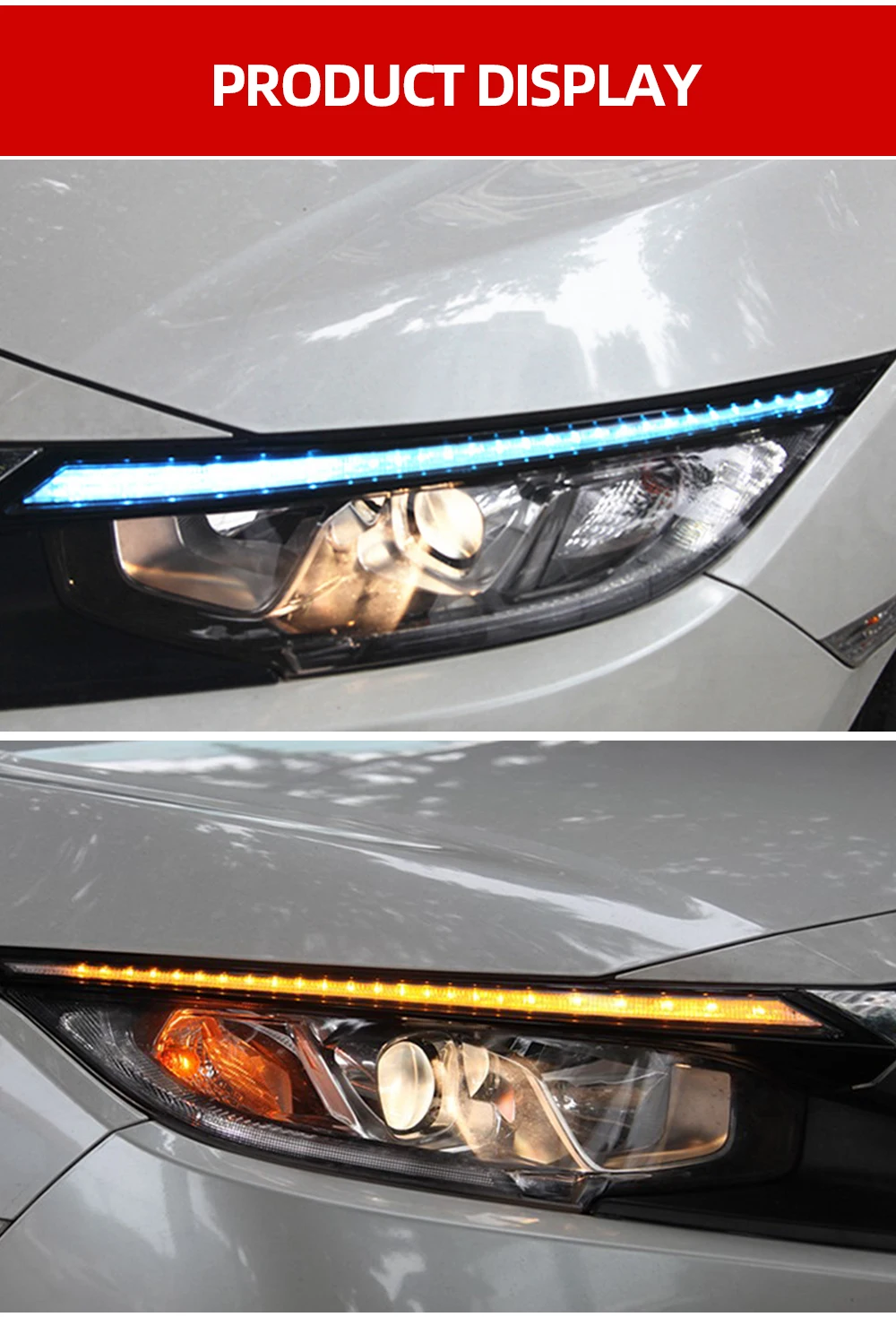 2 шт. для Honda Civic Blink светодиодный светильник на голову для бровей, дневной ходовой светильник, DRL с желтым сигналом