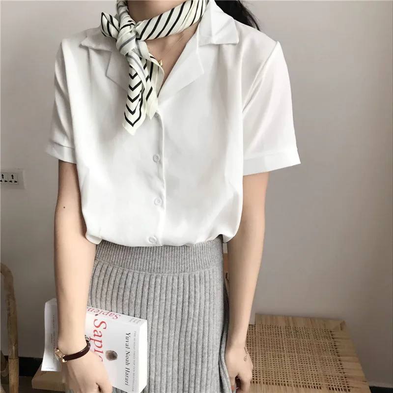 

Summer Fashion Women's Short Sleeve OL Blouse V Neck Korean Style Solid Blouses Office Ladies Young Girl Casual Shirts Tops