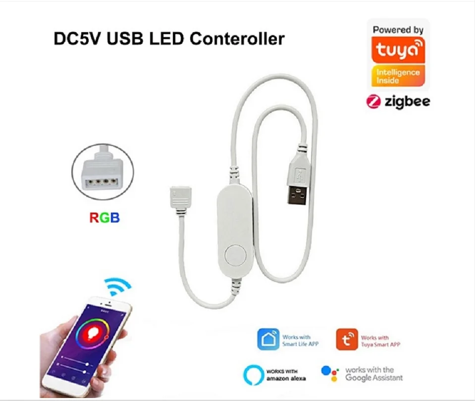 

TUYA Zigbee LED Light String Controller Smart 5V 12V 24V RGBW RGBWW RGB+CCT RGB Dimmer Controller Alexa Echo Plus Voice Control
