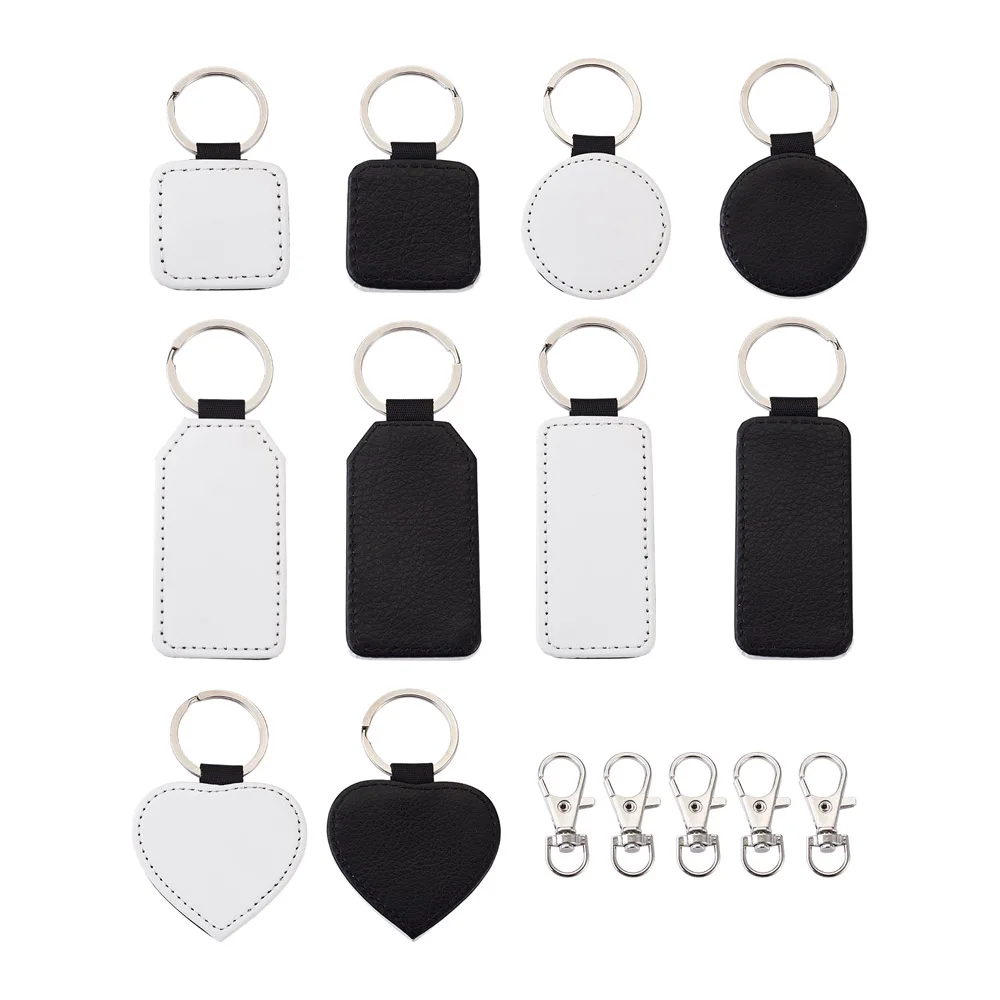 

DIY Keychains Kit with Sublimation PU Leather Blank Keychain Heat Transfer Keyring Swivel Lobster Clasps Hooks Jewelry Making