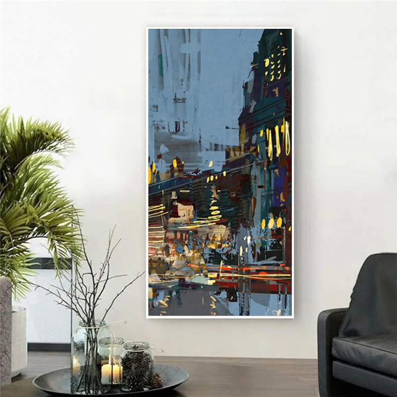 

Modern Building Abstract Oil Painting Printed on Canvas Paris Street Landscape Poster Wall Pictures for Living Room Decoration