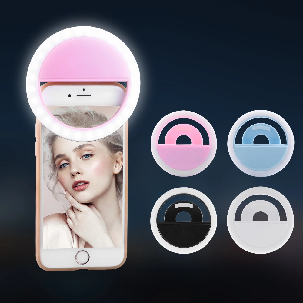 Универсальный светодиодный светящийся кольцевой светильник для селфи для телефона/ноутбука/ПК, портативная лампа с зажимом для фотографий