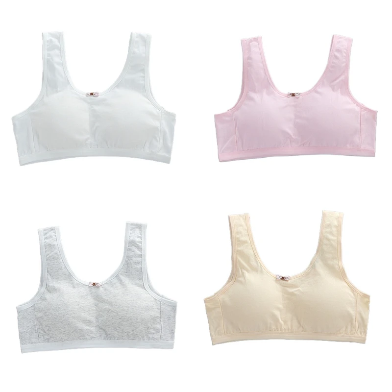 

Solid Color Wireless Bra Girls Young Teenages Cotton Underwear Wide Shoulder Strap Bras Puberty Kids Belt Camisole Bra