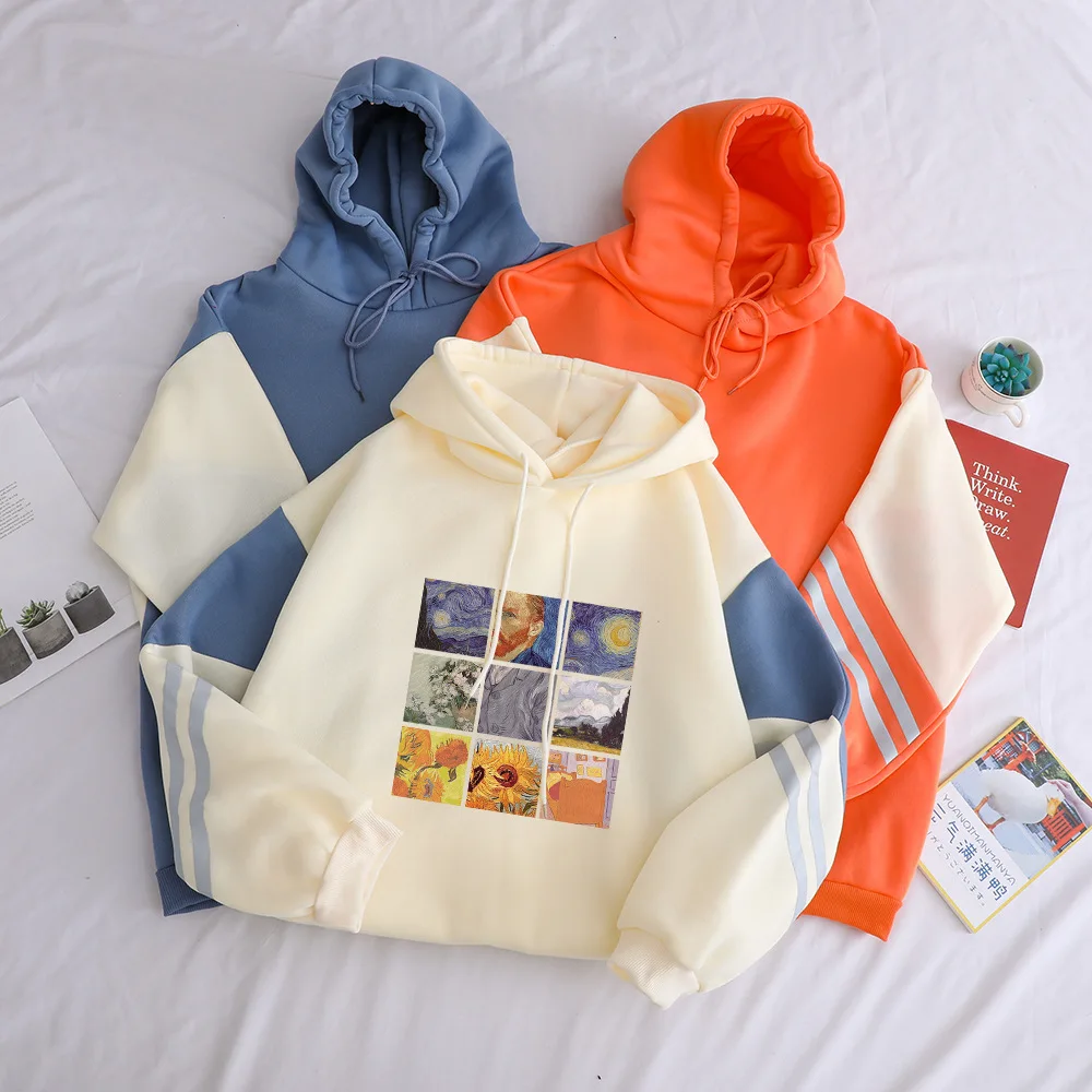 

Art Gift Oil Pain Letter Pullover Loose Casual Stitch Hoodie Winter Sweatshirt Oversize Harajuku Sports Outfit for Women Man Boy
