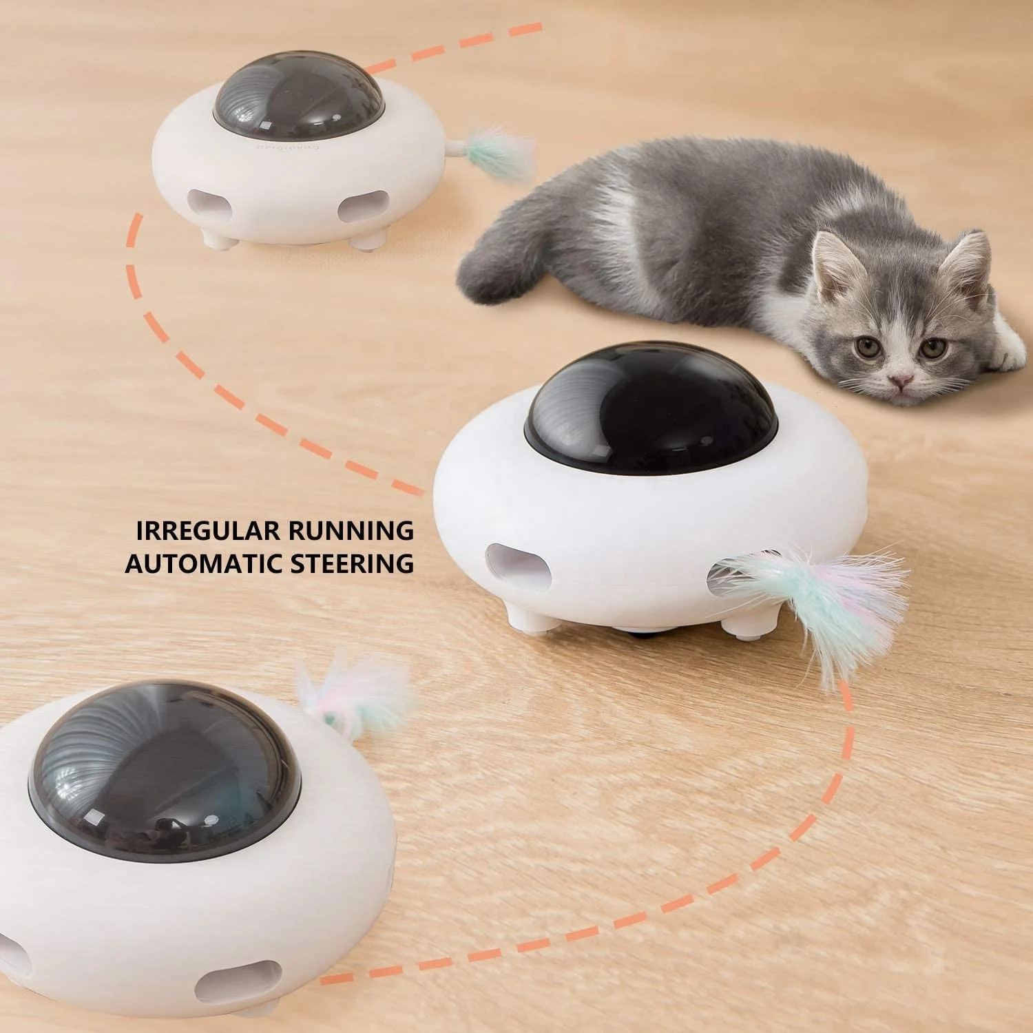 

Interactive Electronic Cat Toy with Rotating Feather Low Noise Pet Toy for Indoor Cats Relieve Boredom