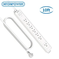ntonpower surge protector flat plug wall mounted 7 outlets power strip 10ft long extension cord for kitchen office home theater