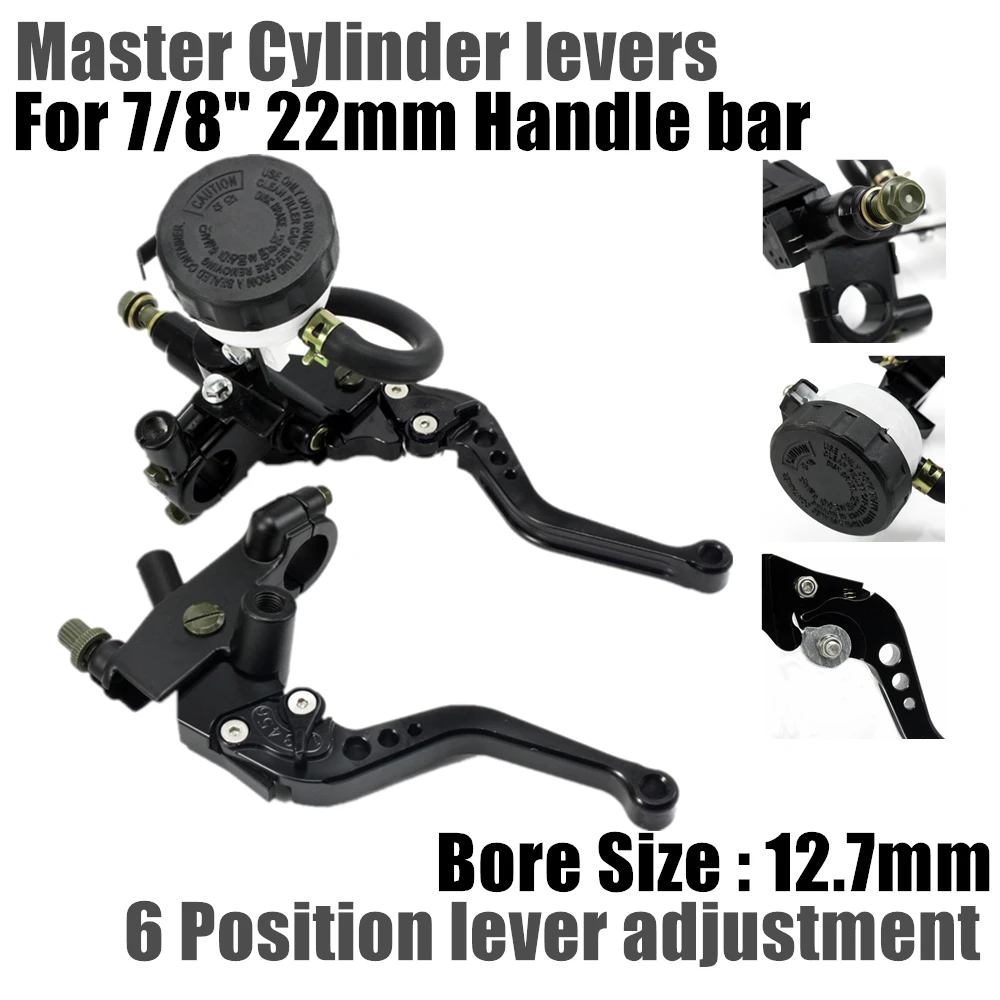 

125-400CC 12.7mm Black Universal 7/8" 22mm Motorcycle Clutch Brake Master Cylinder Reservoir Levers Kit Fluid Reservoir Set D40