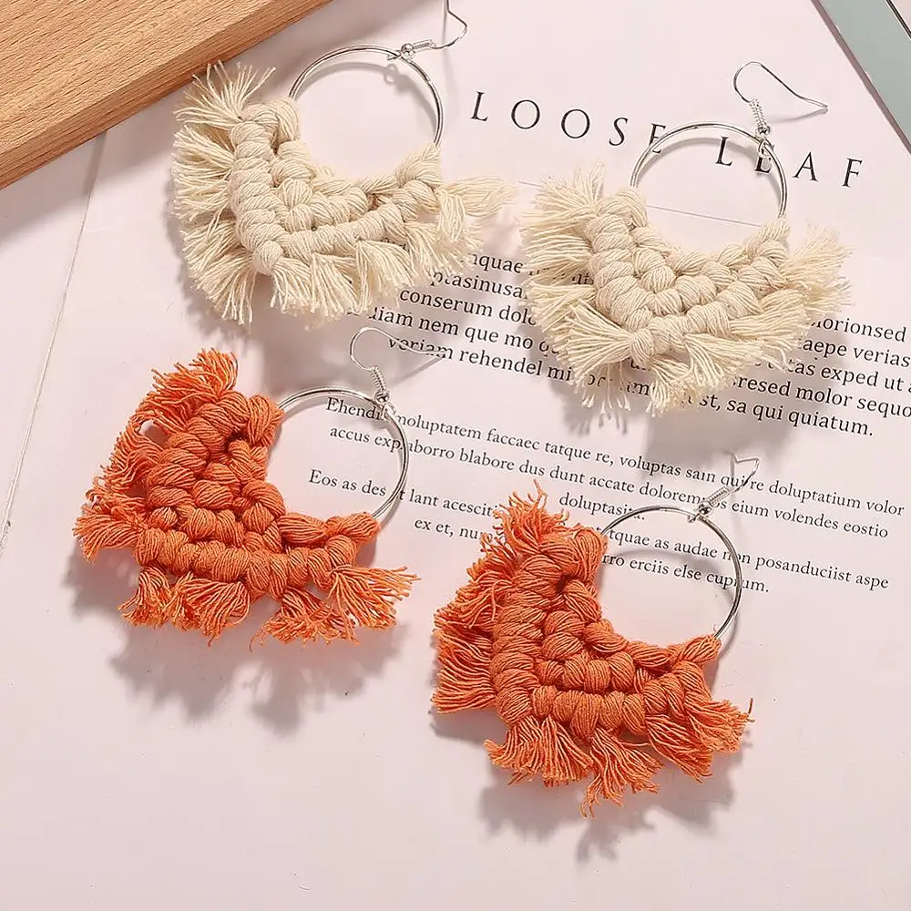 Женские квадратные серьги-подвески Boho Heart Raffia разноцветная модная Этническая