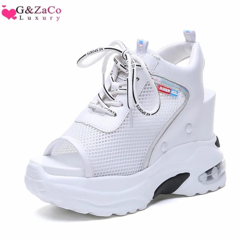 Женские летние босоножки на высокой платформе белые кроссовки танкетке
