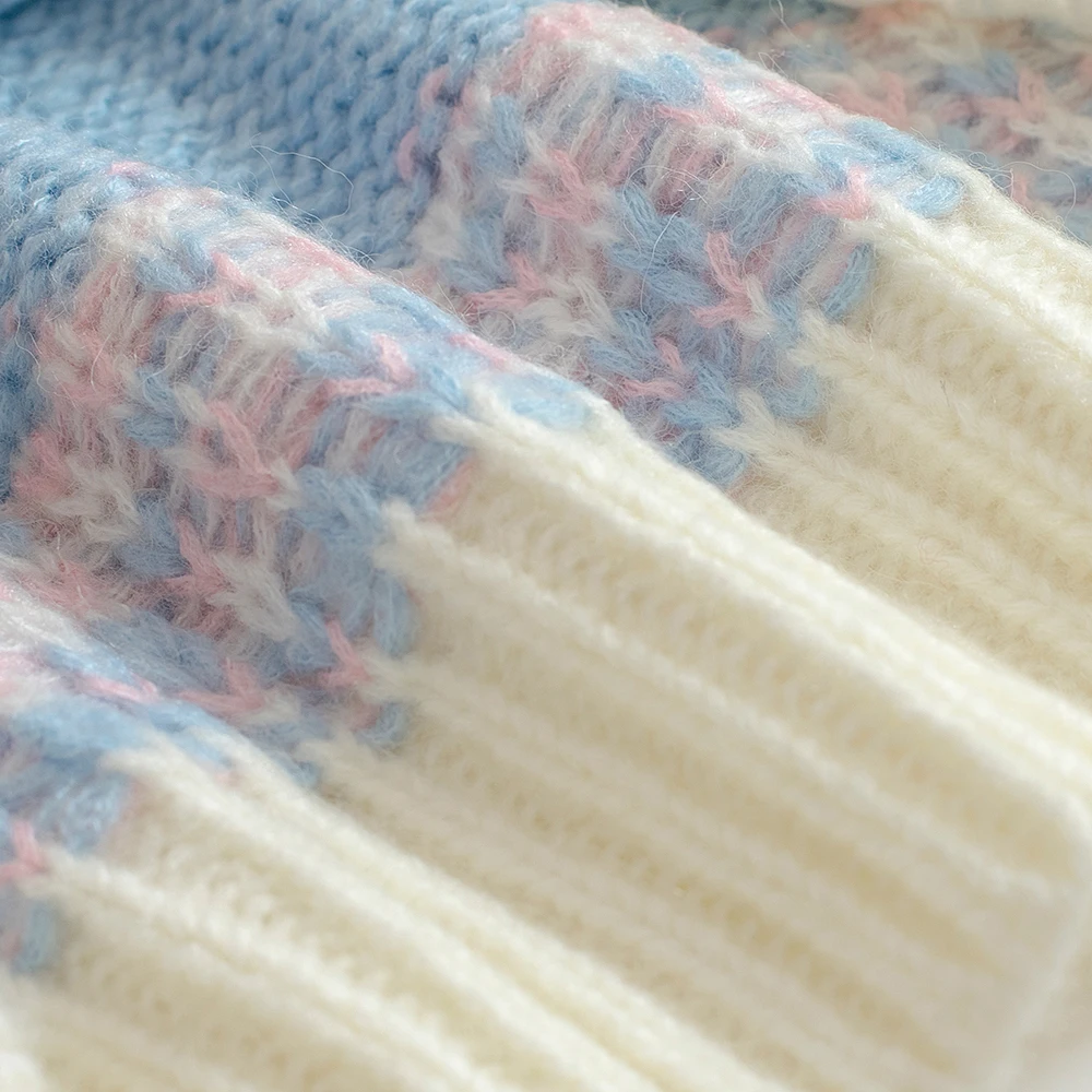 Женский винтажный свитер в японском стиле свободный трикотажный синего цвета с