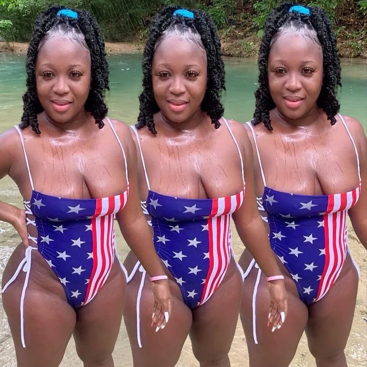 

soloyo new fashion drop shipping 2021 European and American strappy digital printed bikini flag one-piece swimsuit