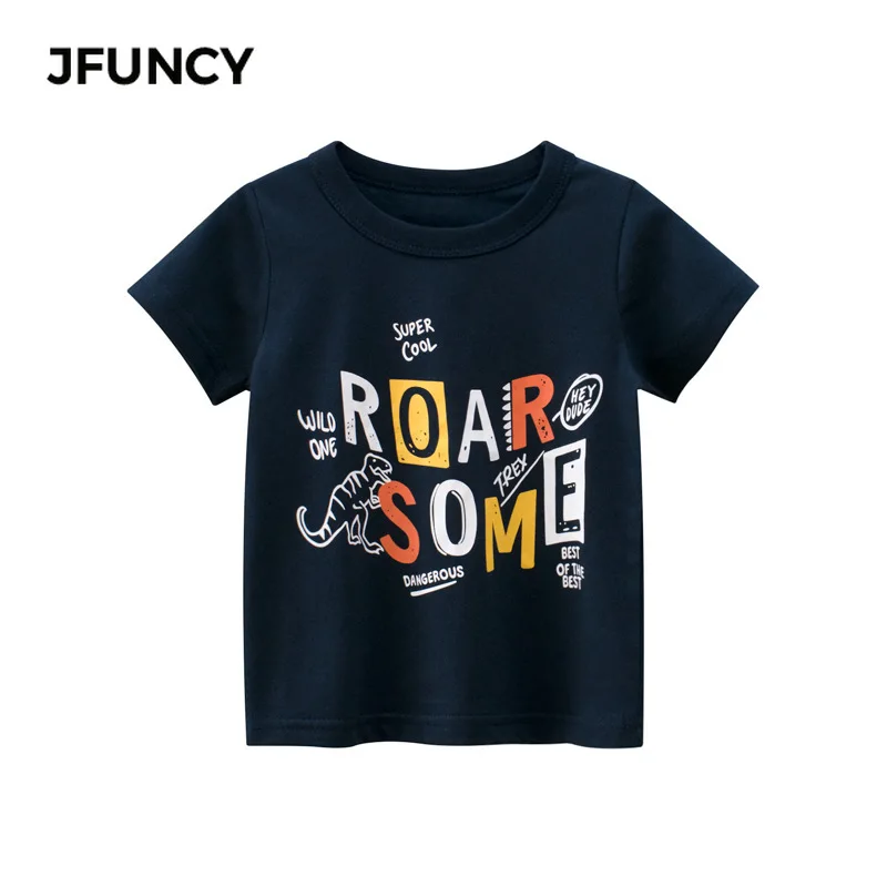 Летняя хлопковая детская одежда JFUNCY, Детская футболка для мальчиков, футболка с коротким рукавом, топ с буквенным принтом, Детская футболка