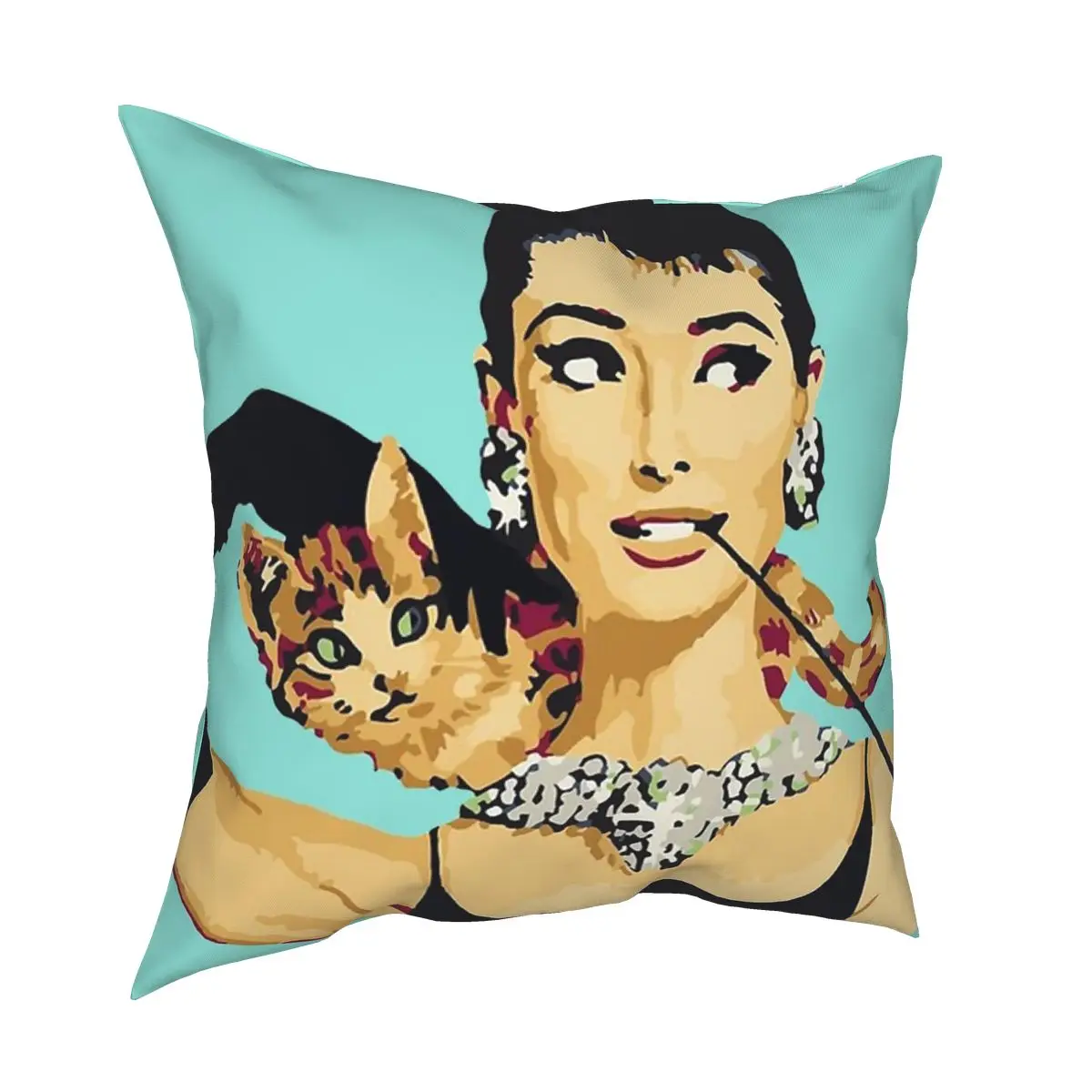 

Audrey Hepburn Cat Pillowcover Decoration Animals Cute Kitten Cushions Throw Pillow for Sofa Double-sided Printing Print