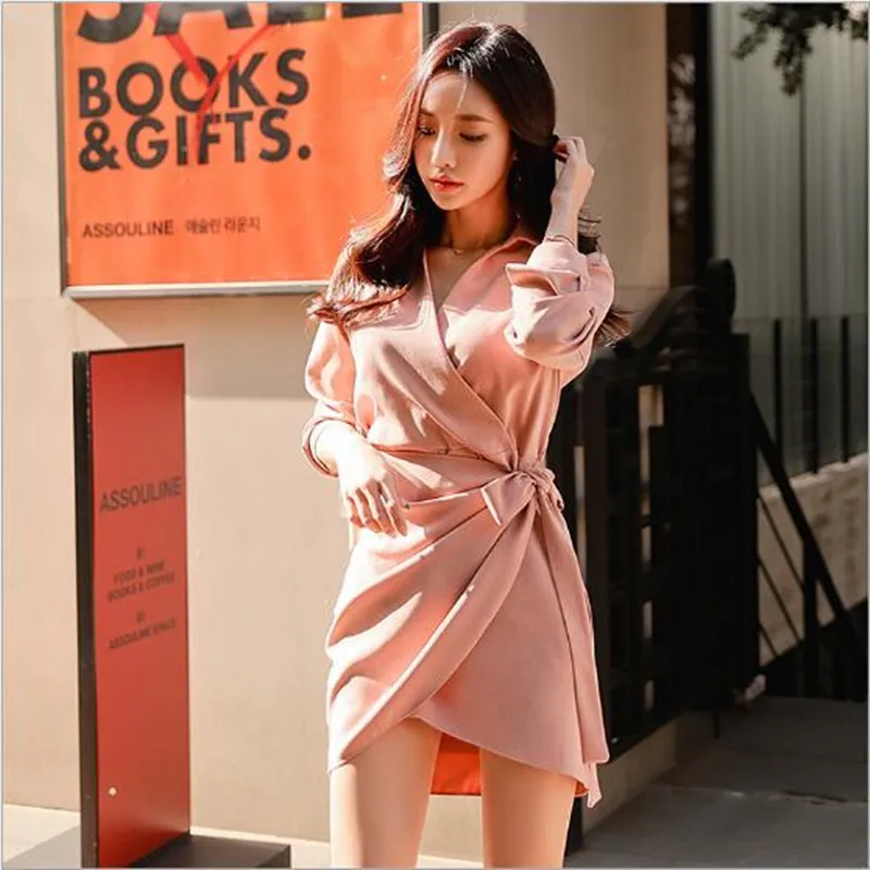 2019 новые розовые Саше Готический длинный рукав рубашка платье розовый офисный