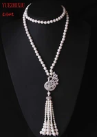 wholesale gifts 8mm shell pearl necklace swan zircon pendant sweater chain long neck chain 32inch