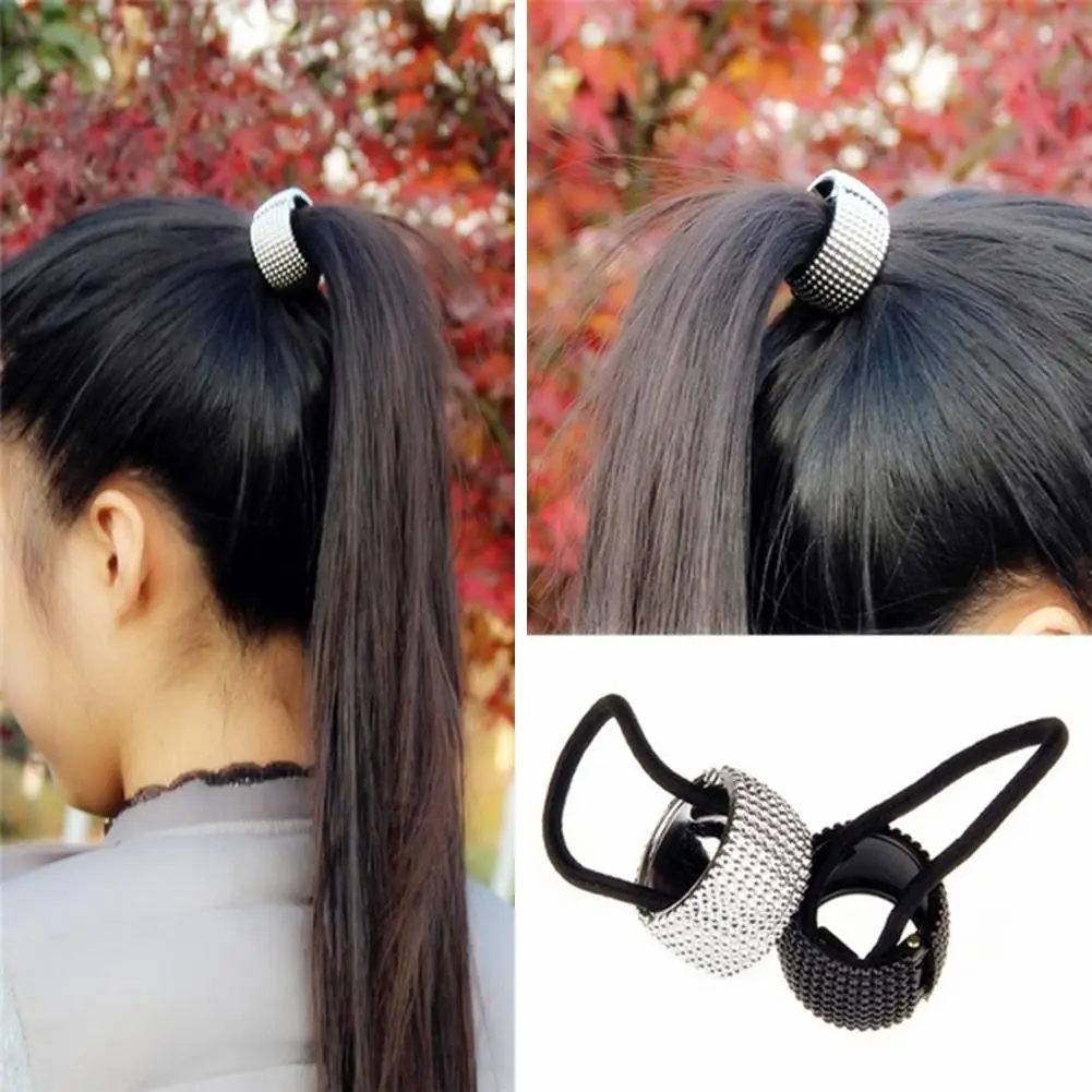 

Fashion Women Punk Rivet Circle Ring Elastic Hair Rope Band Ponytail Accessory