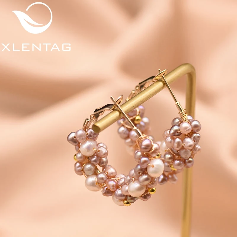 XlentAg натуральные красочные полубарочные жемчужные серьги кольца белые