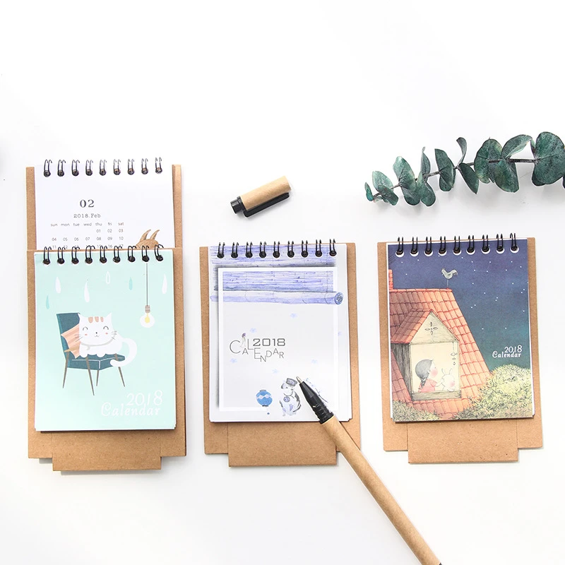 DL календарь 2018 мультяшный креативный свежий строительный лес для