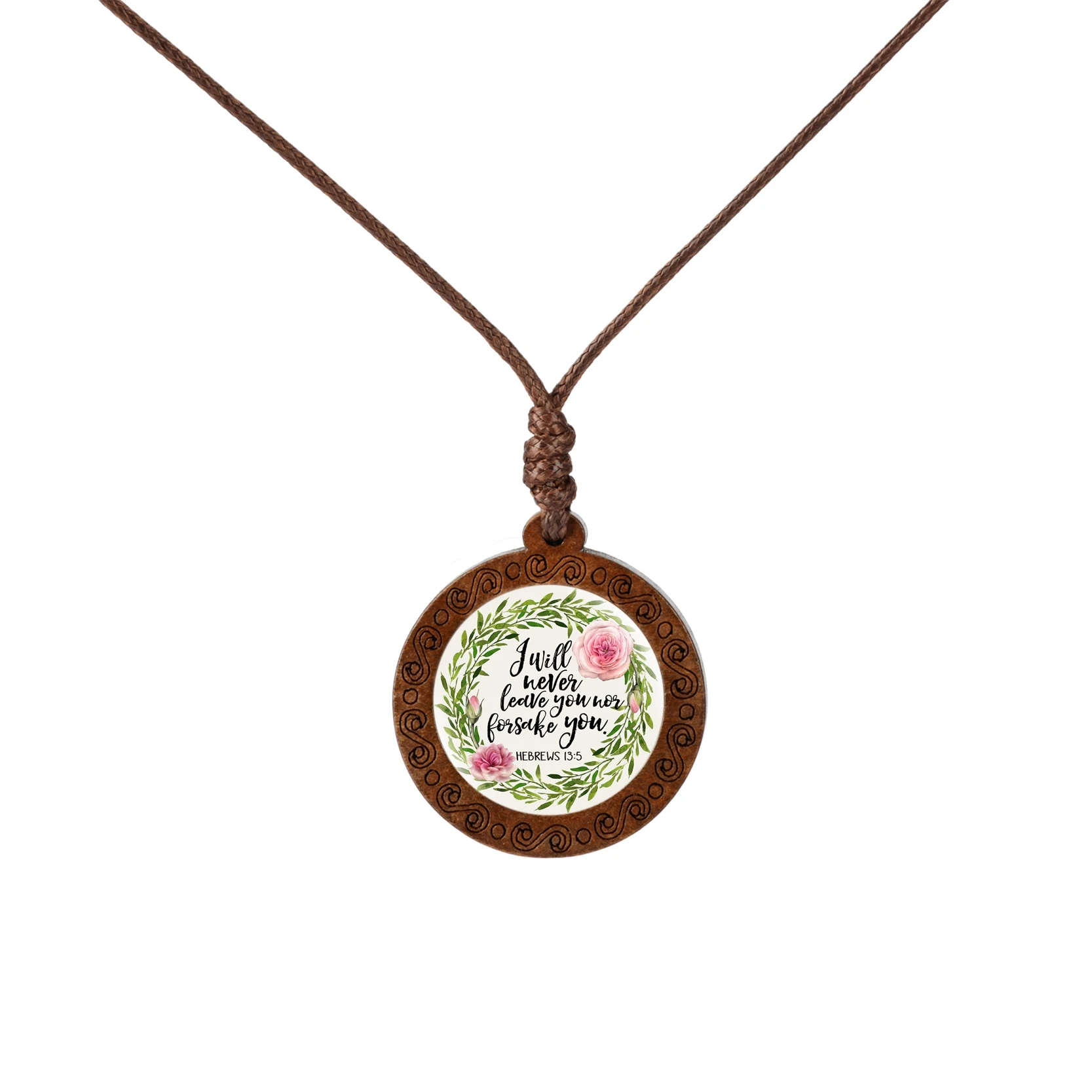 Bible Verse Jewelry Glass Cabochon Necklace Round Wood Pendant Design Wax Rope Chain Best Gift | Украшения и аксессуары