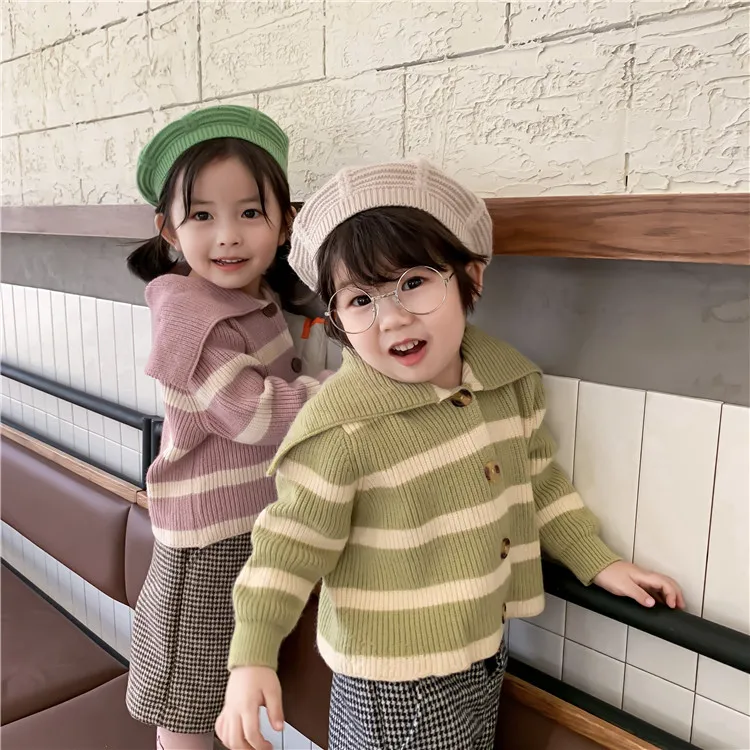 Коллекция 2019 года корейский стиль модный детский свитер в полоску с большим