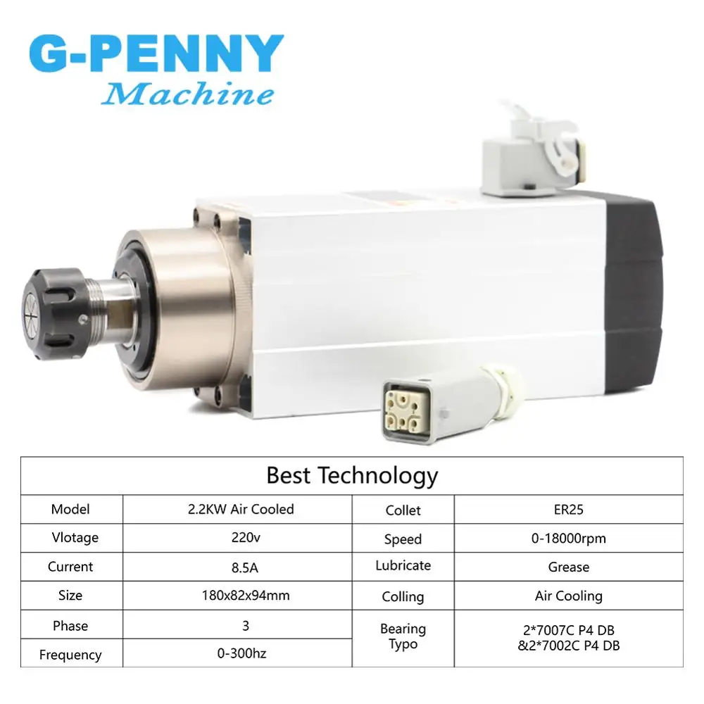 Новое поступление! 2.2kw ER25 воздушное охлаждение шпинделя 220v 4 шт. шарикоподшипники