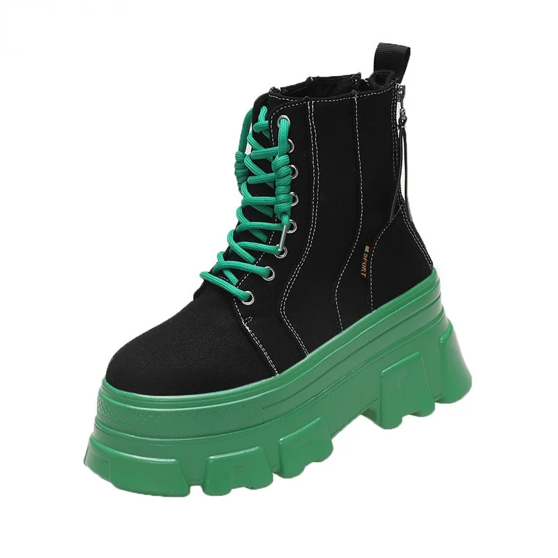 

High Top Sneakers Women Ankle Boots Autumn Leather Sports Ladies Vulcanized Shoes Platform Canvas Boots Woman Basket Femme 8cm