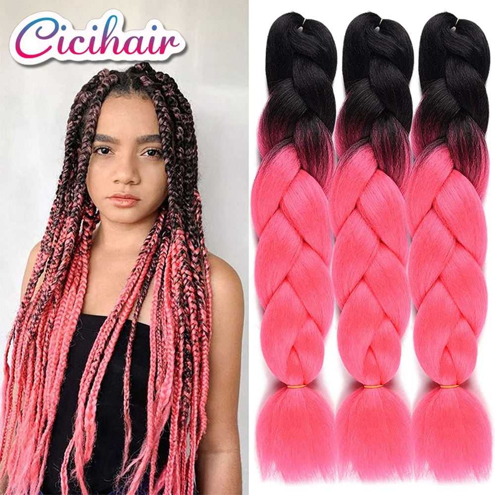 

CICIHAIR 24inch 3pcs Jumbo Hair Braid Ombre Braiding Hair Extensions Synthetic Jumbo Braids Brown Blonde Pink Blue Red Hair