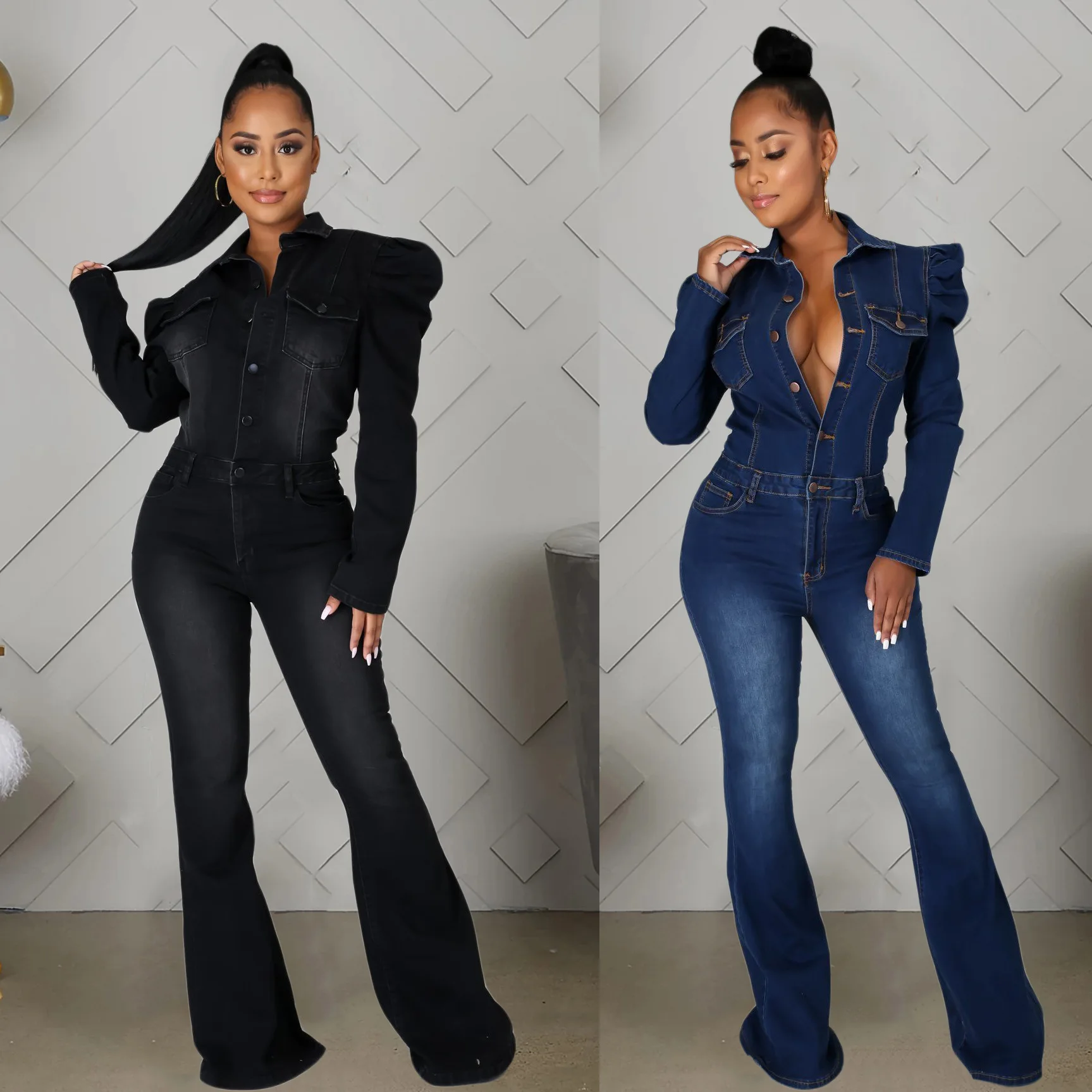 

Zoctuo Жан комбинезон для женщин с длинным рукавом и джинсы скинни с завышенной талией, один размер, комбинезон одиного костюма, новая мода, с п...