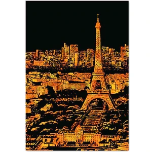 Paris Scratch Night View Poster Sticker Deluxe Erase Black Scratch World Map Scratch Off Foil Layer 