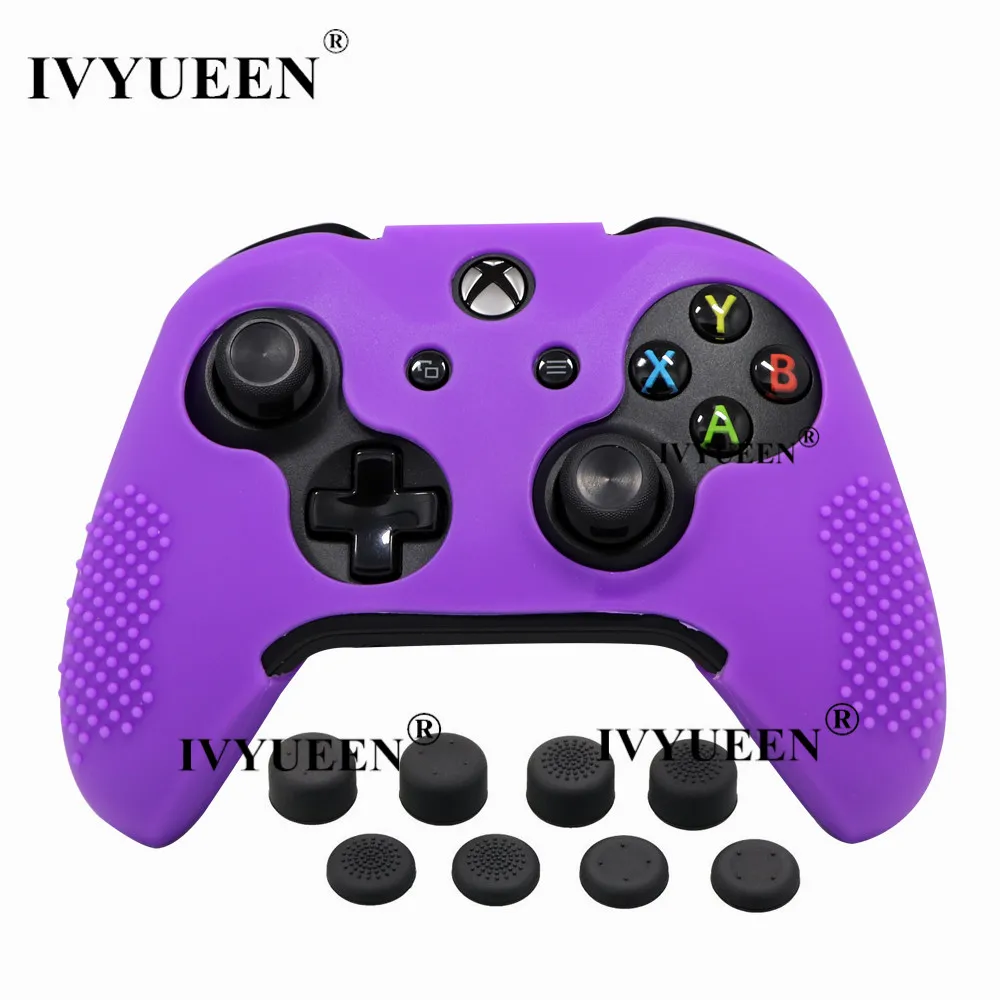 Фиолетовый IVYUEEN силиконовой кожи для Xbox One X S контроллер Противоскользящий защитный чехол и 8 шт. аналоговые ручки Захваты дополнительная высота колпачки для большого пальца - Цвет: Фиолетовый