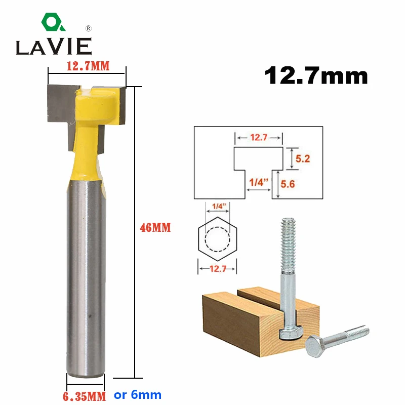 LAVIE 1 шт. 1/4 дюйма 6,35 мм Т-образная фреза с шестигранным болтом и замочной скважиной деревообрабатывающий фреза Концевая фреза MC01025 - Длина режущей кромки: 12.7mm