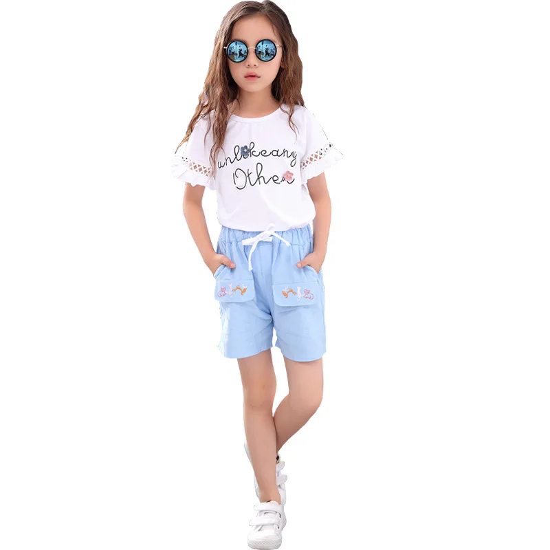 

Kids Girls Clothes Set Baby Girl Summer Short Sleeve Print T-Shirt + Shorts Suits 2PCS Outfit Children Clothing Set