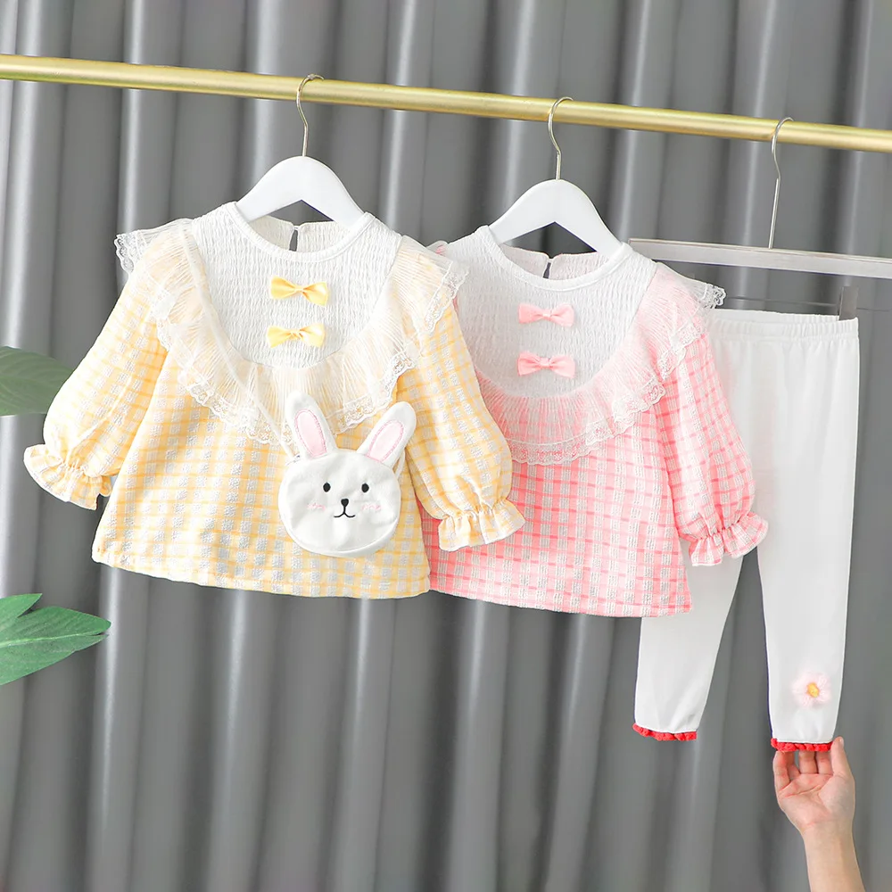 

Комплекты одежды для девочек, демисезонный детский Модный милый пуловер, топ, леггинсы, спортивный костюм из 2 предметов для малышей, костюм ...