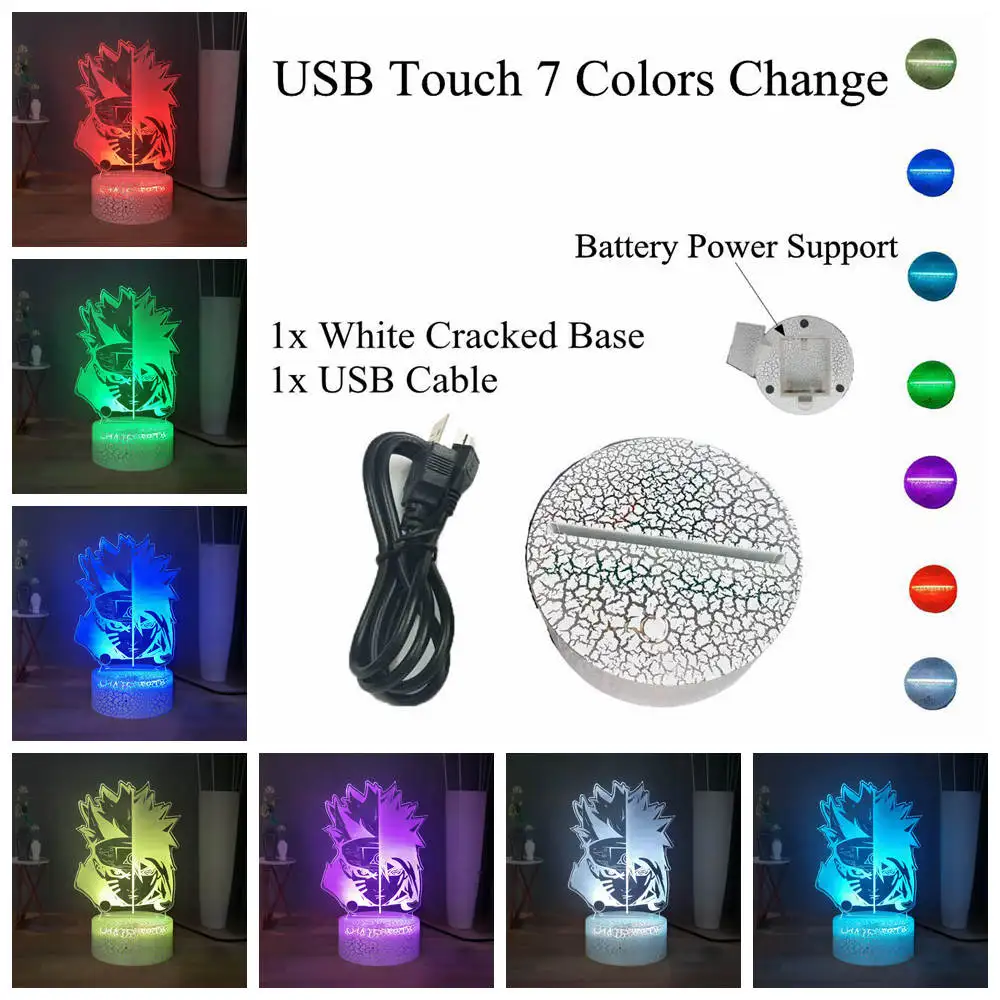 W-USB Touch 7 Colors Наруто Uzumaki 3D иллюзия Лампа японского аниме USB переключатель разноцветный светодиодный ночник для спальни декоративное освещение для дома - Испускаемый цвет: W-USB Touch 7 Colors